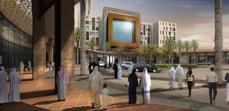 Architectural concept showing a mixed-use development and public spaces